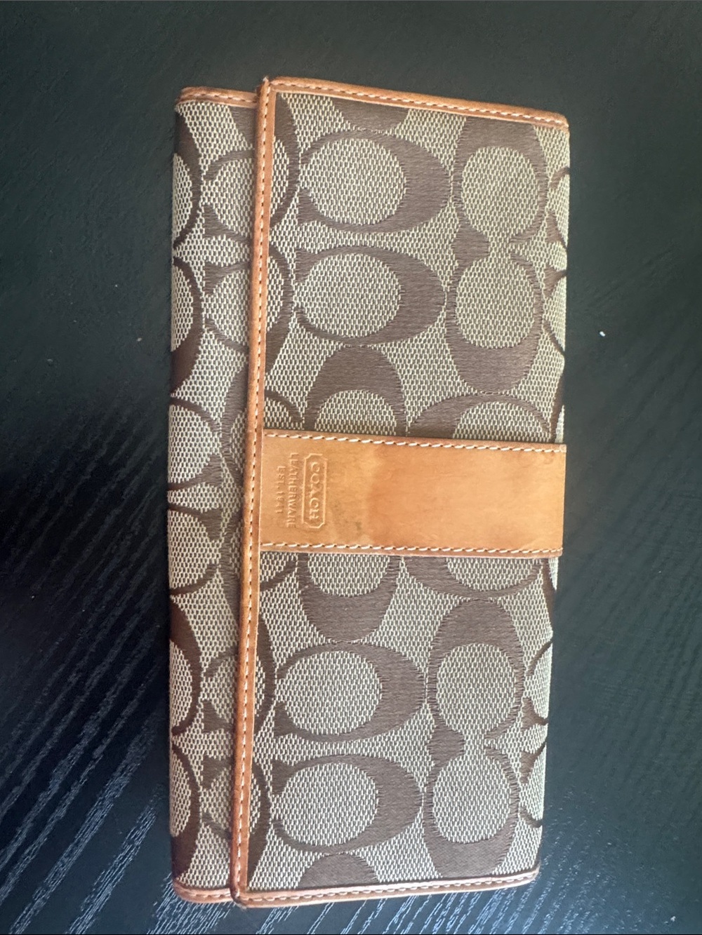 Coach Brown & Tan Signature Accordion Wallet